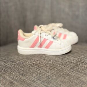 adidas Kids White Sneakers with Pink Stripes
